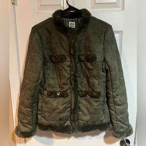 Anne Klein Women's Quilted Scuba Suede Jacket with Fur Trim Size Small